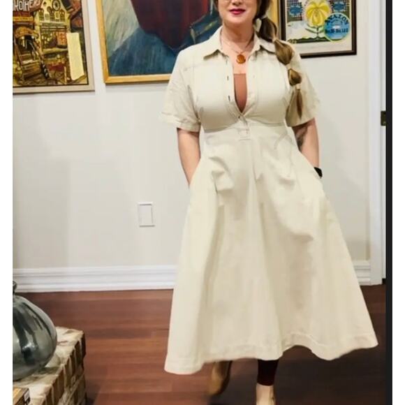 Rosetta Getty Beige Midi Shirt Dress SIZE 10 Cotton Career Work Designer $360 - Picture 7 of 12